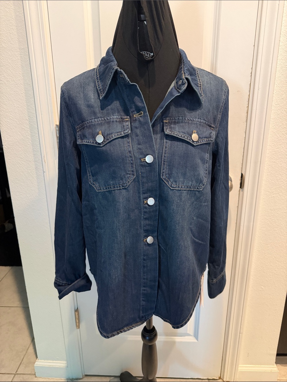 Micas Dark Blue Denim Button-Up Shirt Jacket - Small